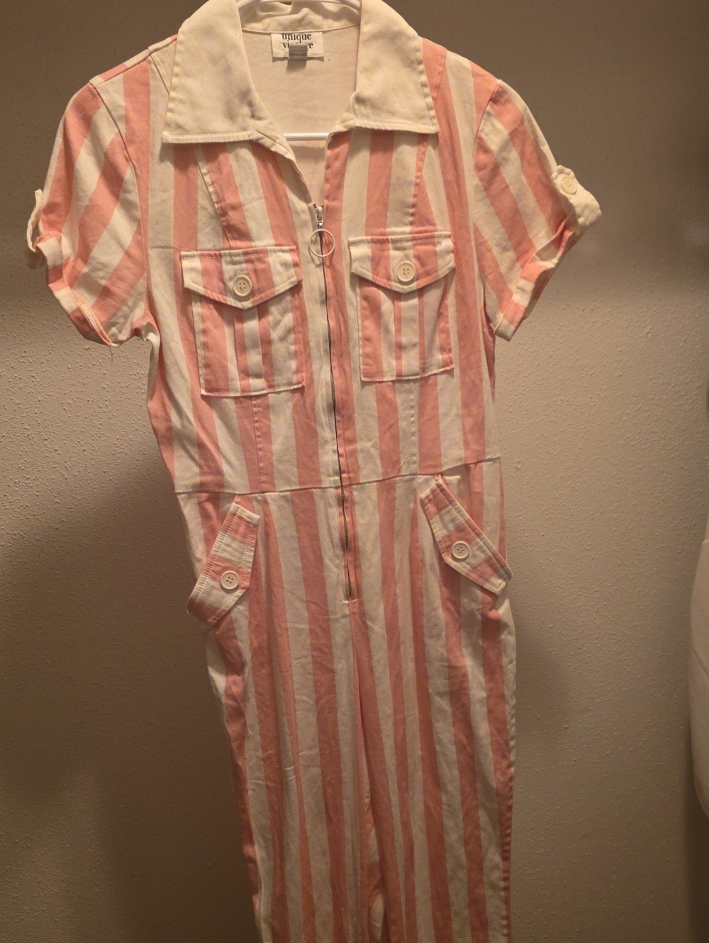 Unique Vintage Pink and White Striped Kids One-Piece Romper